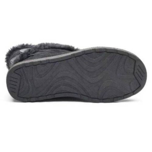 Womens Winter Boots SO Black 7 Mid Calf Pull On Plush Suede Button Fx Fur Trim - Picture 5 of 11